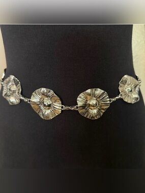 Silver tone metallic disc chain belt